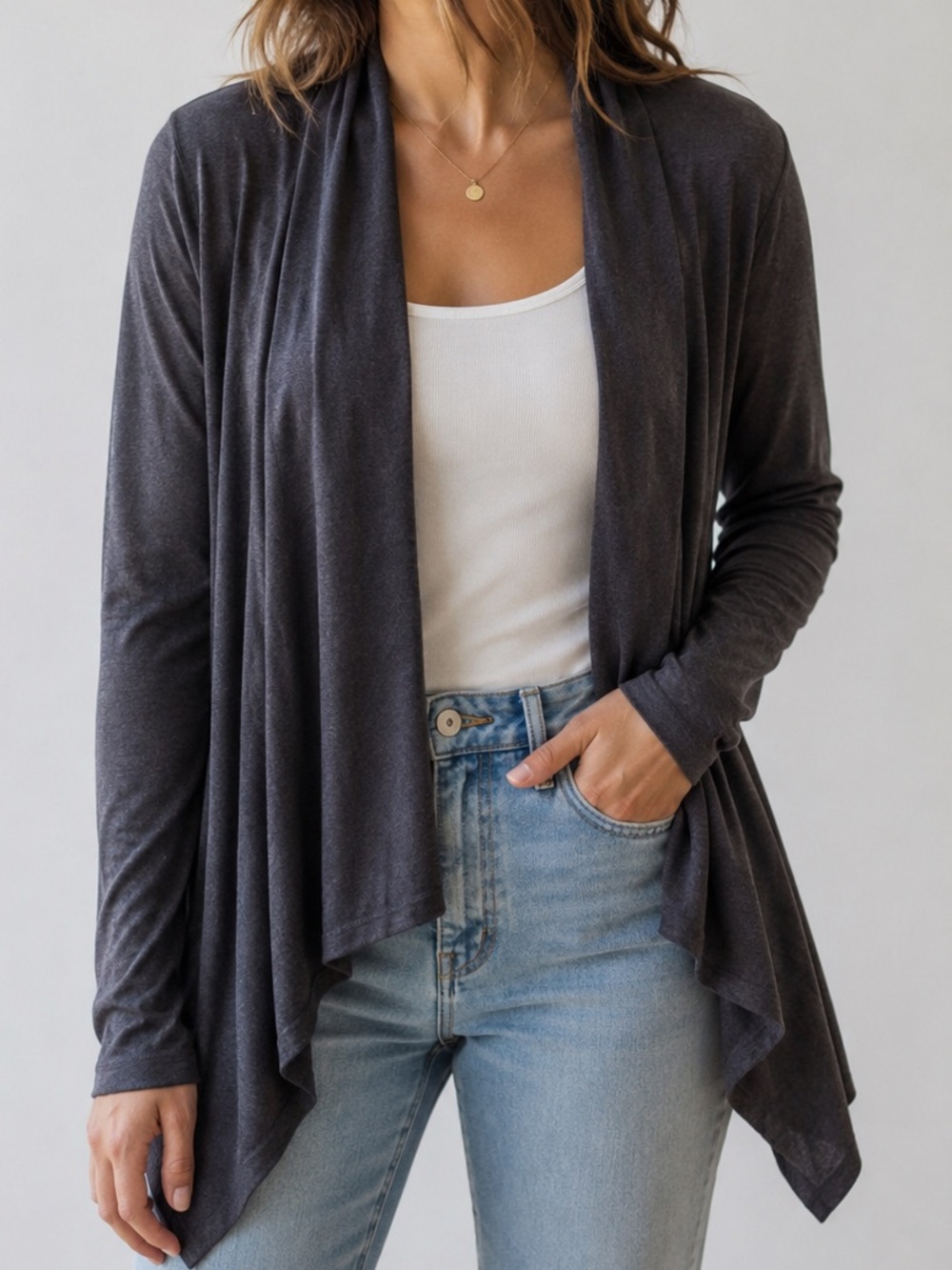 Toad&Co Merino Wool Open Front Cardigan Gray Small Lightweight Layering Sweater